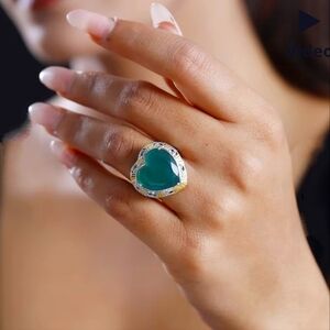 Green Onyx Heart Glow - Love in 18K Gold & Platinum Shine! Size 8